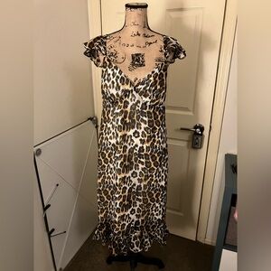 Luv Betsy Johnson leopard cheetah animal print flutter sleeve dress XL 12
